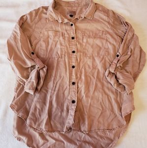 Pink Rolled Sleeve Button Down Blouse